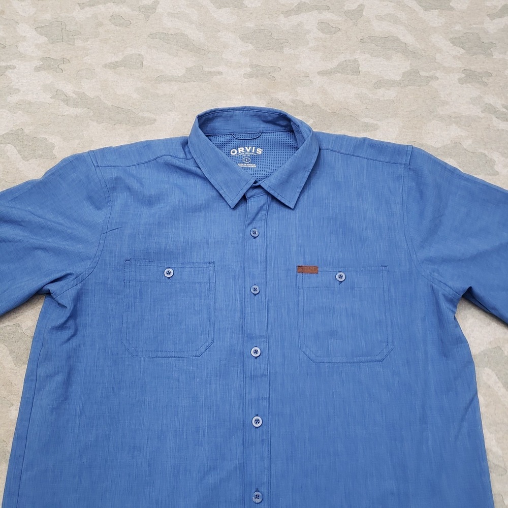 Orvis Shirt Mens Large Blue Pockets Short Sleeve Button-Up Outdoors - Picture 3 of 10